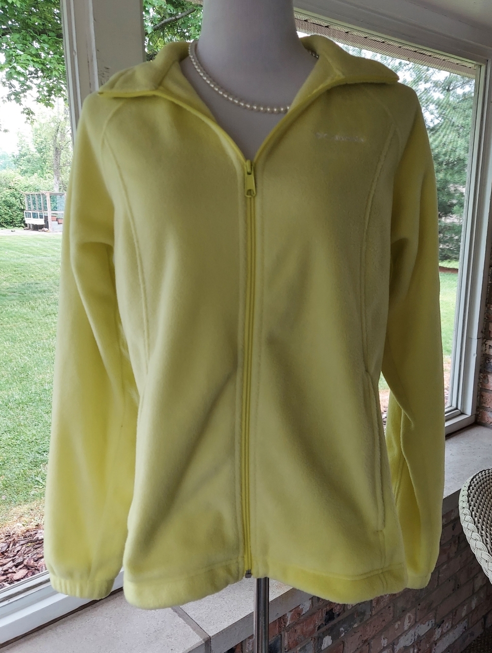 Columbia Bright Neon Ish Yellow Fleece Jacket L Zip Up Cute and Bright - Picture 2 of 7